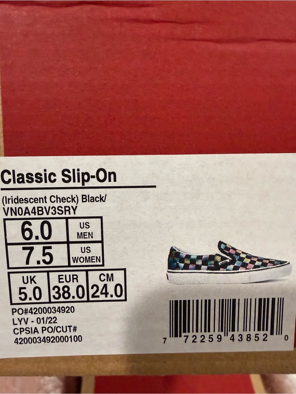 Vans Women's Size 7.5 Slip-On Checkerboard Sneakers - Iridescent Black Multi - Picture 6 of 6